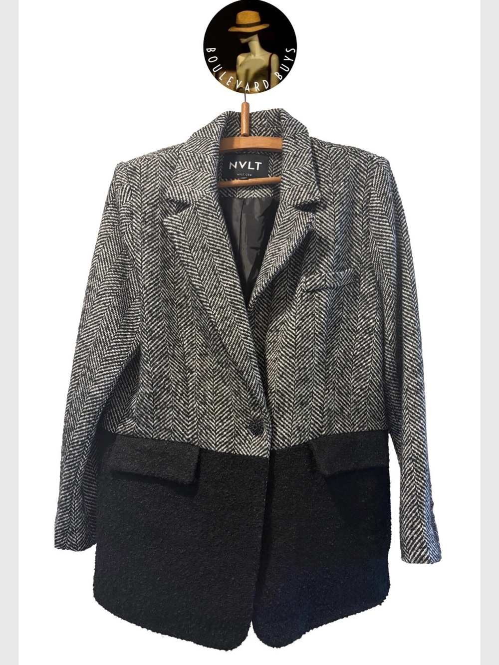 NVLT Two-Tone Black and Gray Herringbone Blazer